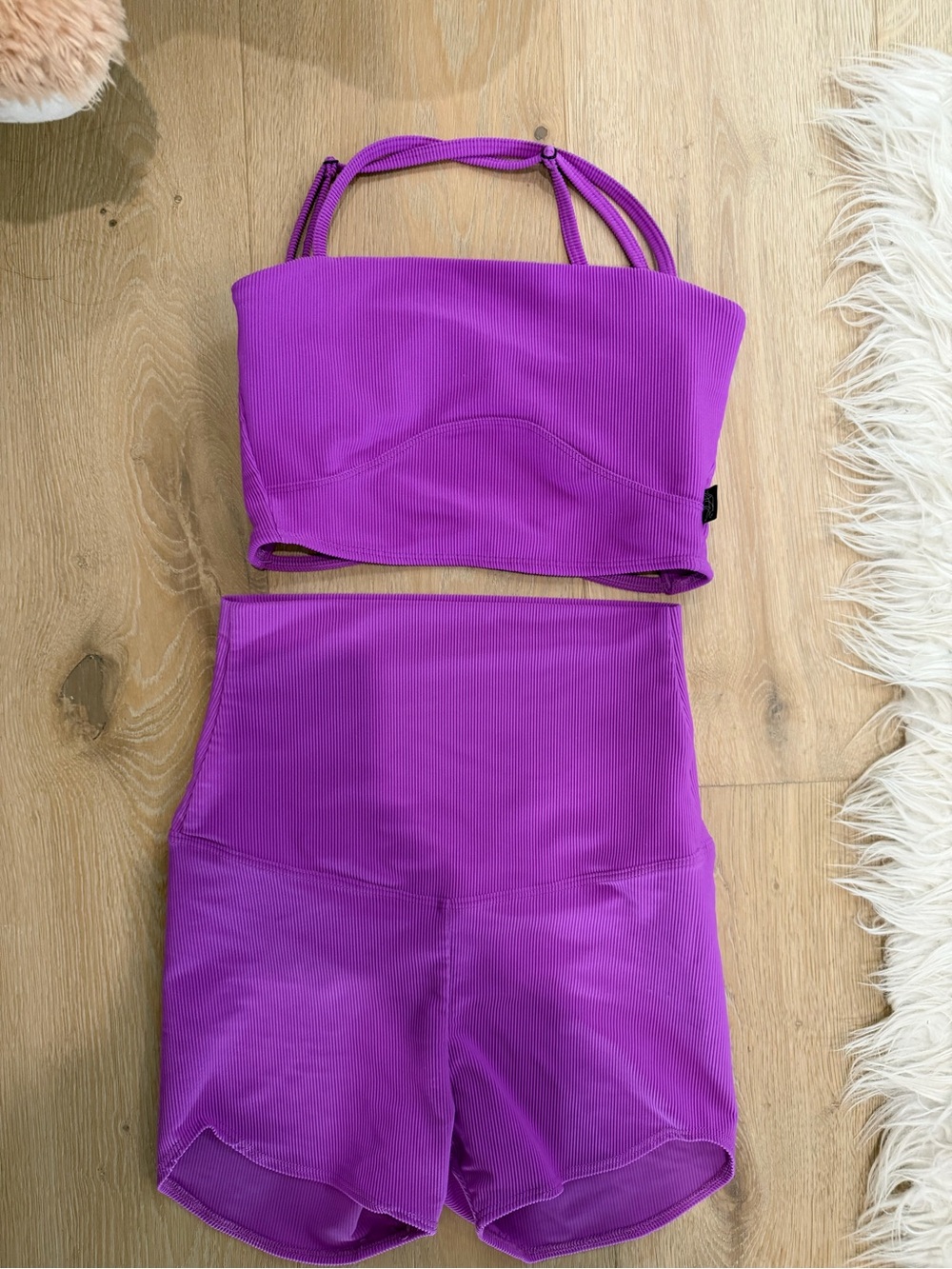 Tiger Friday bright purple ribbed dancewear set